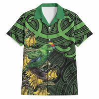 New Zealand Parakeet Bird Hawaiian Shirt Maori Kakariki Kowhai Maori Pattern