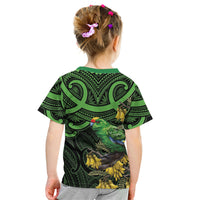 New Zealand Parakeet Bird Kid T Shirt Maori Kakariki Kowhai Maori Pattern