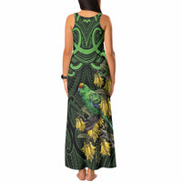New Zealand Parakeet Bird Tank Maxi Dress Maori Kakariki Kowhai Maori Pattern