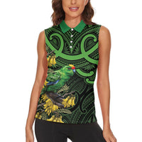 New Zealand Parakeet Bird Women Sleeveless Polo Shirt Maori Kakariki Kowhai Maori Pattern