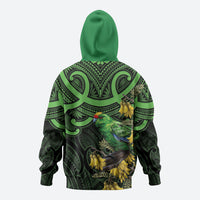 New Zealand Parakeet Bird Zip Hoodie Maori Kakariki Kowhai Maori Pattern