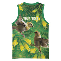 Bellbird New Zealand Personalised Basketball Jersey Kowhai Flower Maori Pattern