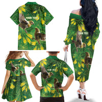 Bellbird New Zealand Personalised Family Matching Off The Shoulder Long Sleeve Dress and Hawaiian Shirt Kowhai Flower Maori Pattern LT22 - Polynesian Pride