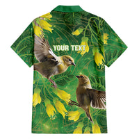 Bellbird New Zealand Personalised Family Matching Off Shoulder Short Dress and Hawaiian Shirt Kowhai Flower Maori Pattern LT22 - Polynesian Pride