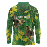 Bellbird New Zealand Personalised Long Sleeve Polo Shirt Kowhai Flower Maori Pattern LT22 - Polynesian Pride