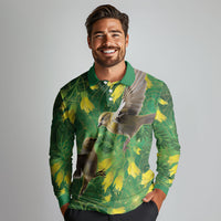 Bellbird New Zealand Personalised Long Sleeve Polo Shirt Kowhai Flower Maori Pattern LT22 - Polynesian Pride