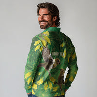 Bellbird New Zealand Personalised Long Sleeve Polo Shirt Kowhai Flower Maori Pattern LT22 - Polynesian Pride