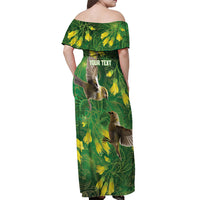 Bellbird New Zealand Personalised Off Shoulder Maxi Dress Kowhai Flower Maori Pattern