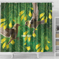 Bellbird New Zealand Personalised Shower Curtain Kowhai Flower Maori Pattern