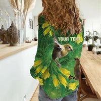 Bellbird New Zealand Personalised Women Casual Shirt Kowhai Flower Maori Pattern LT22 - Polynesian Pride