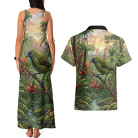 Bellbird New Zealand Personalised Couples Matching Tank Maxi Dress and Hawaiian Shirt Korimako Harakeke Flower Native Forest