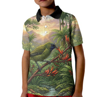 Bellbird New Zealand Personalised Kid Polo Shirt Korimako Harakeke Flower Native Forest LT22 Kid Green - Polynesian Pride