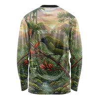 Bellbird New Zealand Personalised Long Sleeve Shirt Korimako Harakeke Flower Native Forest LT22 - Polynesian Pride