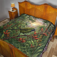 Bellbird New Zealand Personalised Quilt Korimako Harakeke Flower Native Forest