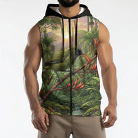 Bellbird New Zealand Personalised Sleeveless Zip Hoodie Korimako Harakeke Flower Native Forest LT22 - Polynesian Pride