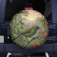 Bellbird New Zealand Personalised Spare Tire Cover Korimako Harakeke Flower Native Forest LT22 No hole Green - Polynesian Pride