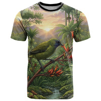 Bellbird New Zealand Personalised T Shirt Korimako Harakeke Flower Native Forest