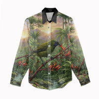 Bellbird New Zealand Personalised Women Casual Shirt Korimako Harakeke Flower Native Forest LT22 - Polynesian Pride