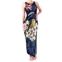 Tomtit New Zealand Personalised Family Matching Tank Maxi Dress and Hawaiian Shirt Miromiro Manuka Flower Maori Pattern LT22 Mom's Dress Blue - Polynesian Pride