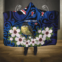 Tomtit New Zealand Personalised Hooded Blanket Miromiro Manuka Flower Maori Pattern