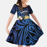 Tomtit New Zealand Personalised Kid Short Sleeve Dress Miromiro Manuka Flower Maori Pattern