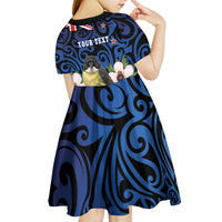 Tomtit New Zealand Personalised Kid Short Sleeve Dress Miromiro Manuka Flower Maori Pattern