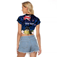 Tomtit New Zealand Personalised Raglan Cropped T Shirt Miromiro Manuka Flower Maori Pattern