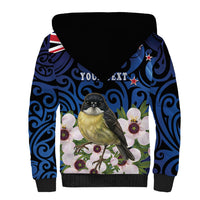 Tomtit New Zealand Personalised Sherpa Hoodie Miromiro Manuka Flower Maori Pattern