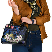 Tomtit New Zealand Personalised Shoulder Handbag Miromiro Manuka Flower Maori Pattern