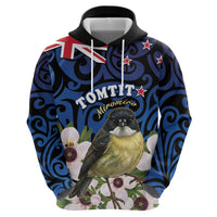 Tomtit New Zealand Personalised Zip Hoodie Miromiro Manuka Flower Maori Pattern