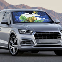 Kakapo New Zealand Personalised Auto Sun Shade Kowhai Flower Silver Fern Maori Pattern