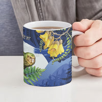 Kakapo New Zealand Personalised Ceramic Mug Kowhai Flower Silver Fern Maori Pattern