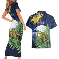 Kakapo New Zealand Personalised Couples Matching Short Sleeve Bodycon Dress and Hawaiian Shirt Kowhai Flower Silver Fern Maori Pattern LT22 - Polynesian Pride