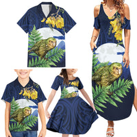 Kakapo New Zealand Personalised Family Matching Summer Maxi Dress and Hawaiian Shirt Kowhai Flower Silver Fern Maori Pattern LT22 - Polynesian Pride