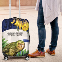 Kakapo New Zealand Personalised Luggage Cover Kowhai Flower Silver Fern Maori Pattern LT22 Blue - Polynesian Pride