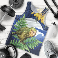 Kakapo New Zealand Personalised Men Tank Top Kowhai Flower Silver Fern Maori Pattern LT22 - Polynesian Pride