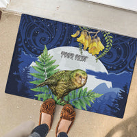 Kakapo New Zealand Personalised Rubber Doormat Kowhai Flower Silver Fern Maori Pattern