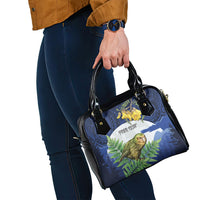 Kakapo New Zealand Personalised Shoulder Handbag Kowhai Flower Silver Fern Maori Pattern