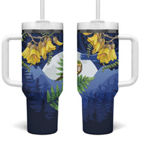 Kakapo New Zealand Personalised Tumbler With Handle Kowhai Flower Silver Fern Maori Pattern LT22 One Size: 40 oz Blue - Polynesian Pride