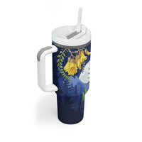 Kakapo New Zealand Personalised Tumbler With Handle Kowhai Flower Silver Fern Maori Pattern LT22 - Polynesian Pride