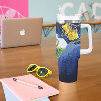 Kakapo New Zealand Personalised Tumbler With Handle Kowhai Flower Silver Fern Maori Pattern LT22 - Polynesian Pride