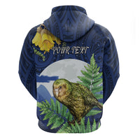 Kakapo New Zealand Personalised Zip Hoodie Kowhai Flower Silver Fern Maori Pattern LT22 - Polynesian Pride