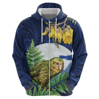 Kakapo New Zealand Personalised Zip Hoodie Kowhai Flower Silver Fern Maori Pattern LT22 - Polynesian Pride
