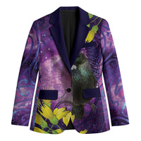 New Zealand Tui Bird Matariki Blazer Kowhai Flower Silver Fern Galaxy Maori Pattern LT22 Unisex Purple - Polynesian Pride