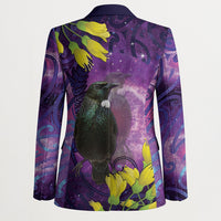 New Zealand Tui Bird Matariki Blazer Kowhai Flower Silver Fern Galaxy Maori Pattern LT22 - Polynesian Pride