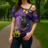 New Zealand Tui Bird Matariki Cross Shoulder Shirt Kowhai Flower Silver Fern Galaxy Maori Pattern LT22 - Polynesian Pride