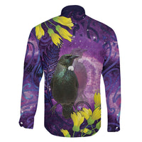 New Zealand Tui Bird Matariki Family Matching Off The Shoulder Long Sleeve Dress and Hawaiian Shirt Kowhai Flower Silver Fern Galaxy Maori Pattern LT22 - Polynesian Pride