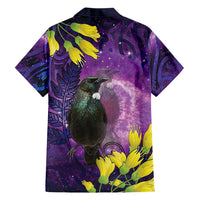 New Zealand Tui Bird Matariki Family Matching Puletasi and Hawaiian Shirt Kowhai Flower Silver Fern Galaxy Maori Pattern LT22 - Polynesian Pride