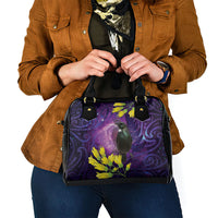 New Zealand Tui Bird Matariki Shoulder Handbag Kowhai Flower Silver Fern Galaxy Maori Pattern LT22 - Polynesian Pride