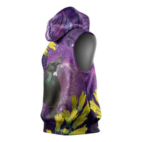 New Zealand Tui Bird Matariki Sleeveless Hoodie Kowhai Flower Silver Fern Galaxy Maori Pattern LT22 - Polynesian Pride